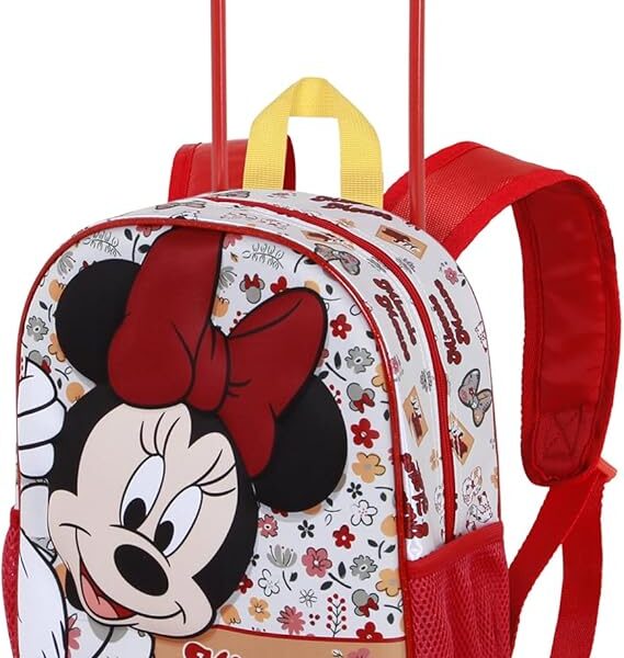 Mochila 3D con Ruedas Pequeña Disney Minnie Mouse Flowered 26 x 34 cm