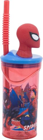 Vaso Spiderman Marvel con Pajita y Tapa con figurita 3D 360ml - Imagen 3