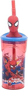 Vaso Spiderman Marvel con Pajita y Tapa con figurita 3D 360ml