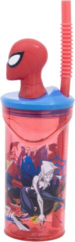 Vaso Spiderman Marvel con Pajita y Tapa con figurita 3D 360ml - Imagen 2