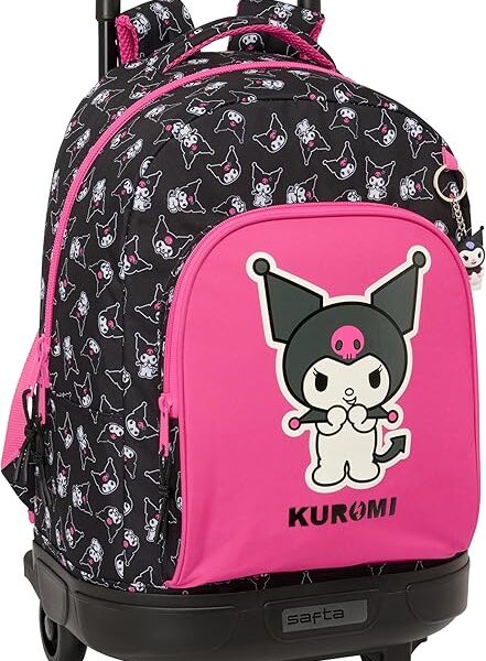 Mochila Grande con Ruedas, Compacta, Extraíble, Kuromi 33x22x45 cm