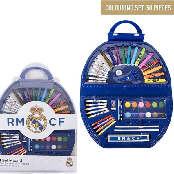 SET PAPELERÍA COLOREABLE 50 PIEZAS REAL MADRID