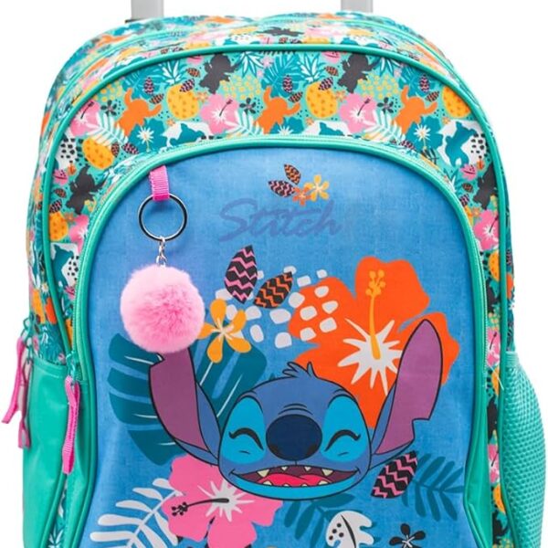 Mochila Stitch Tropical Doble Compartimento + Carro Negro Toybags 360º