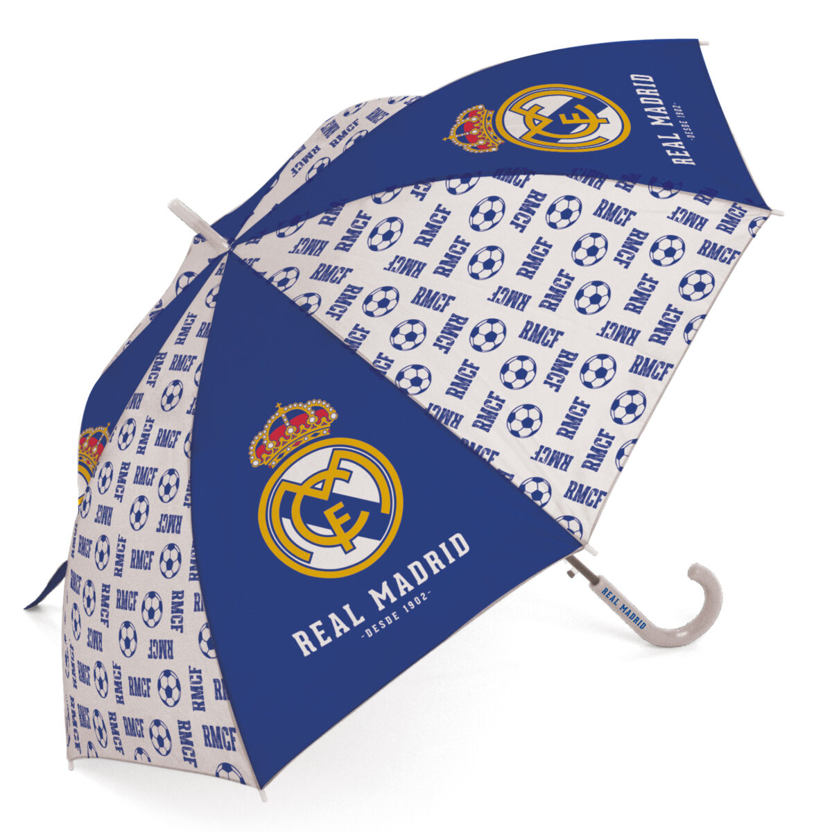 Paraguas De Poliéster De Real Madrid Cf, 8 Paneles, Diámetro 86Cm, Apertura Automática - Imagen 1
