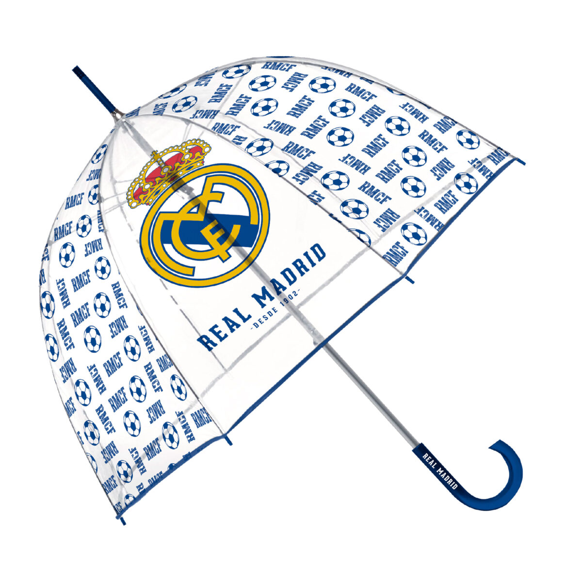 Paraguas De Eva Transparente De Real Madrid Cf, 8 Paneles, Diámetro 67Cm, Forma De Burbuja, Apertura Manual - Imagen 1