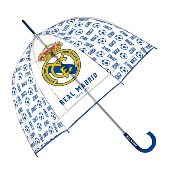 Paraguas De Eva Transparente De Real Madrid Cf, 8 Paneles, Diámetro 67Cm, Forma De Burbuja, Apertura Manual