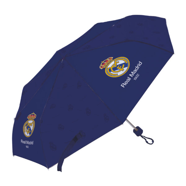 Paraguas De Poliéster Plegable De Real Madrid Cf, 8 Paneles, Diámetro 96Cm, Apertura Manual, A Prueba De Viento