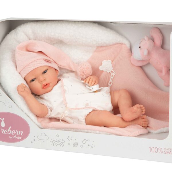 Muñeca Reborn Arias 40cm Ariel Rosa C/Manta C/Peluche