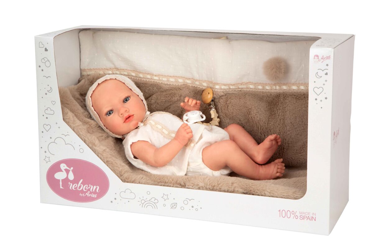 Muñeca Reborn Arias 38cm Jade Marron C/Manta (Cuerpo Vinyl, Niña ) - Imagen 1