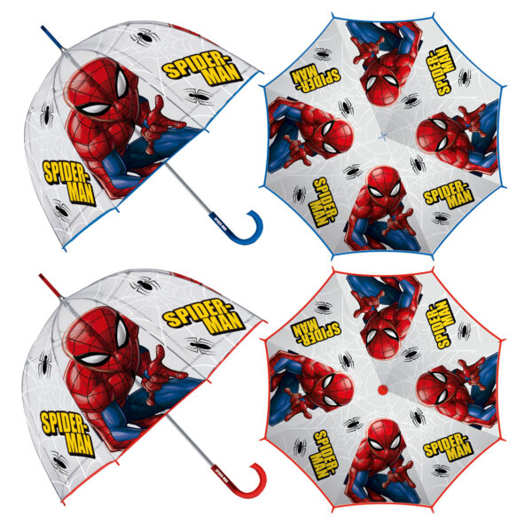 Paraguas De Eva Transparente De Spiderman, 8 Paneles, Diámetro 67Cm, Forma De Burbuja, Apertura Manual